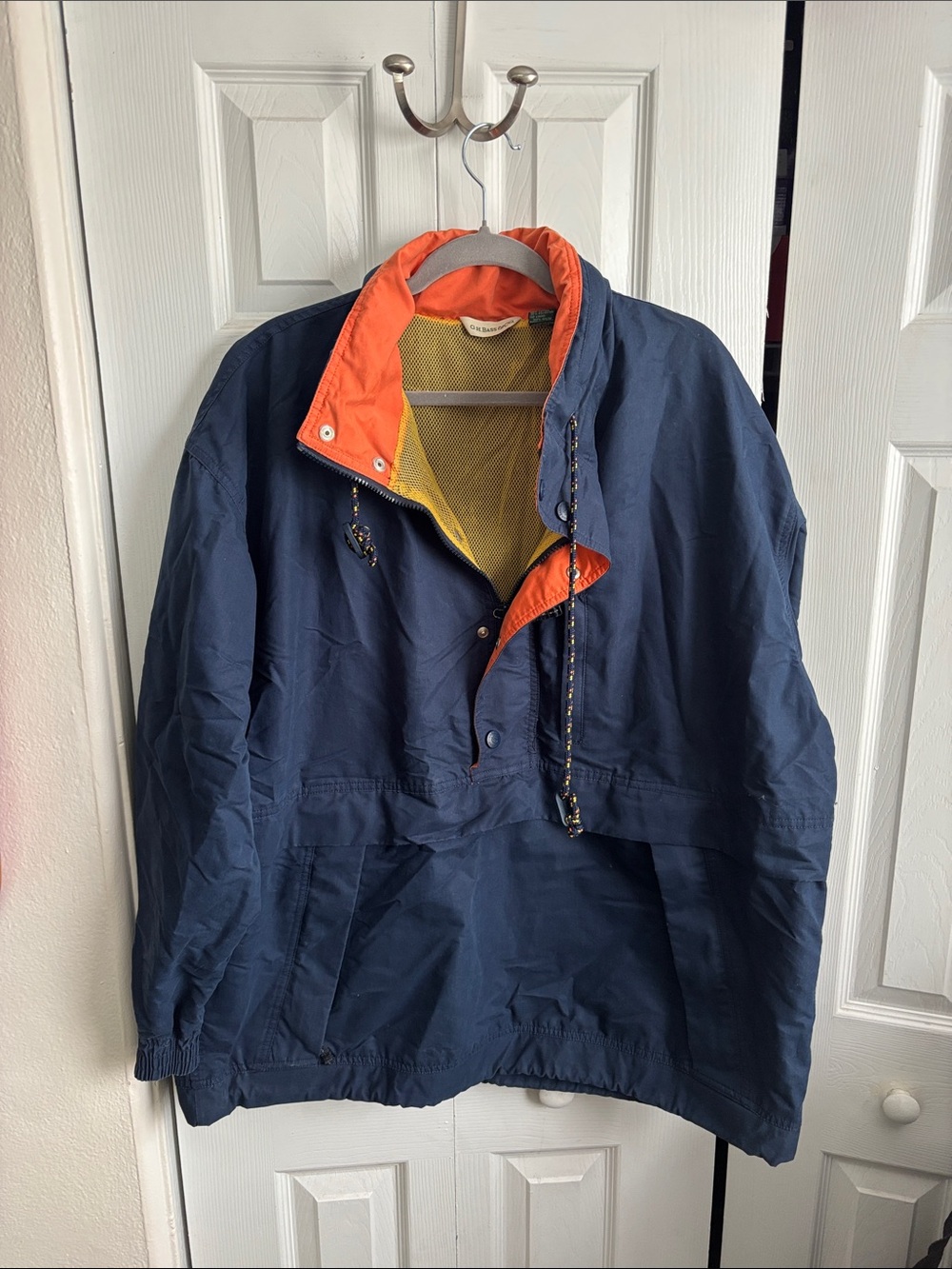 Men's Navy Windbreaker Pullover with Orange Trim